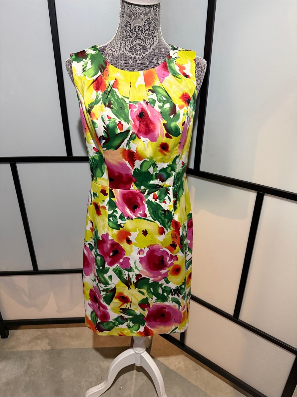 I.N. Studio Floral Sheath Dress in Yellow and Pink